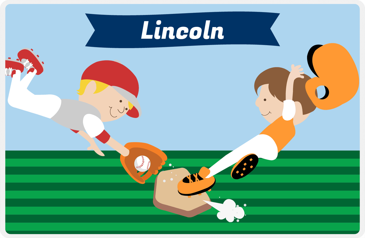 Personalized Baseball Placemat XXII - Blue Background - Brown Hair Boy -  View