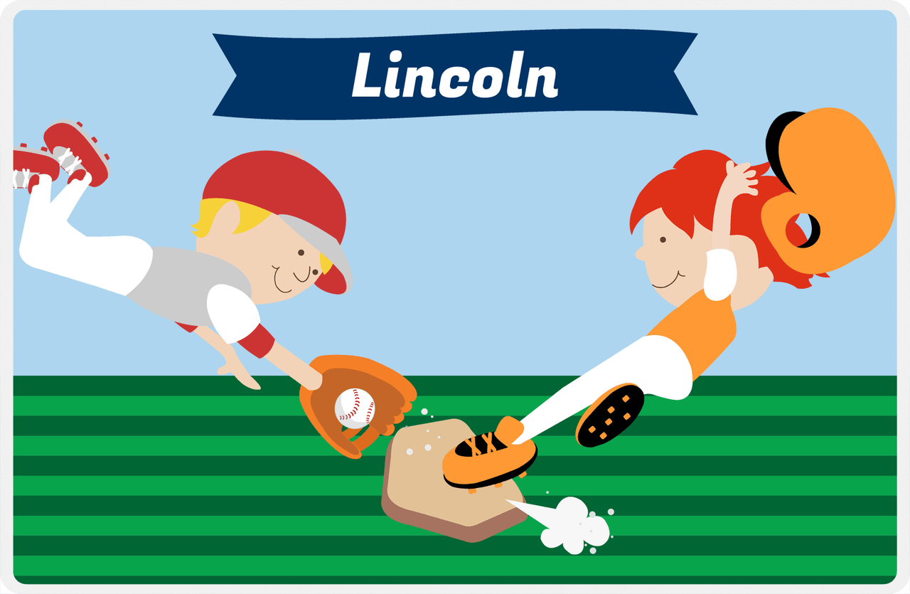 Personalized Baseball Placemat XXII - Blue Background - Redhead Boy -  View