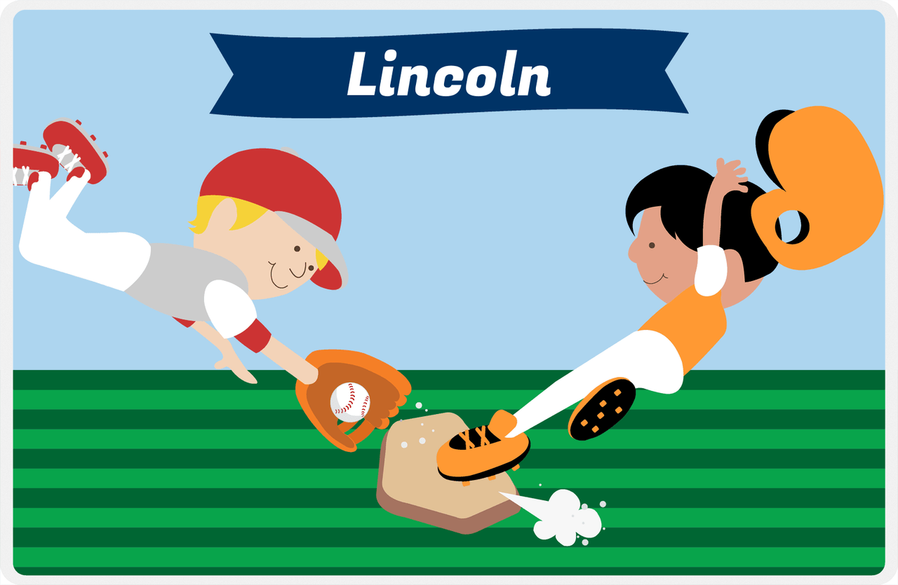 Personalized Baseball Placemat XXII - Blue Background - Black Hair Boy III -  View