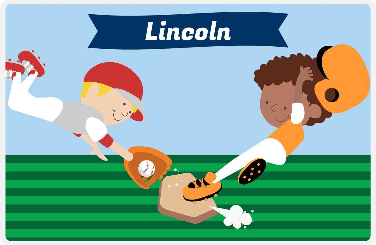 Personalized Baseball Placemat XXII - Blue Background - Black Boy -  View