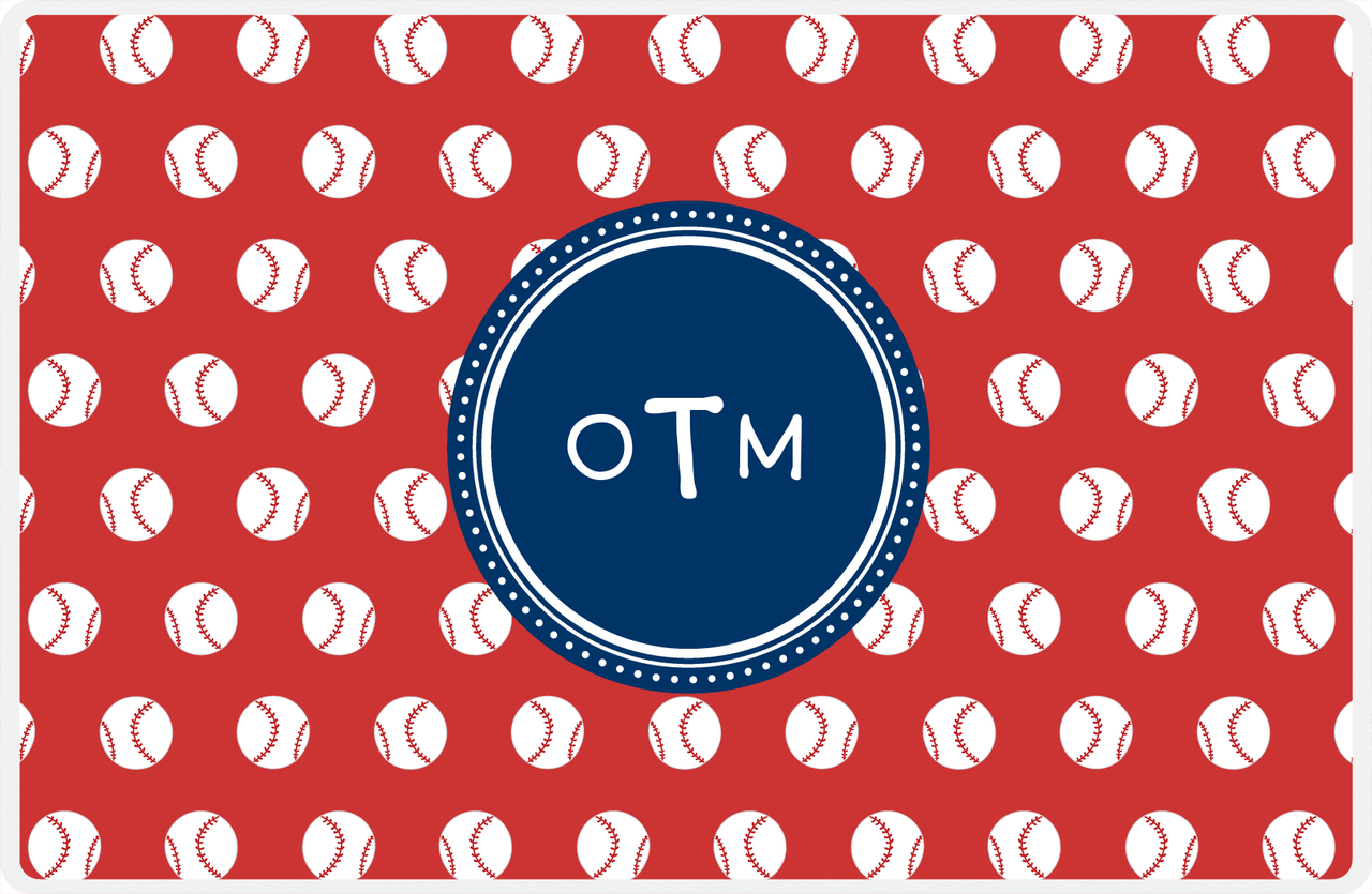 Personalized Baseball Placemat XXIV - Red Background - Circle Nameplate -  View