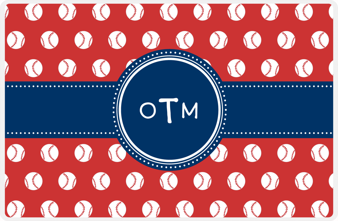 Personalized Baseball Placemat XXIV - Red Background - Circle Ribbon Nameplate -  View