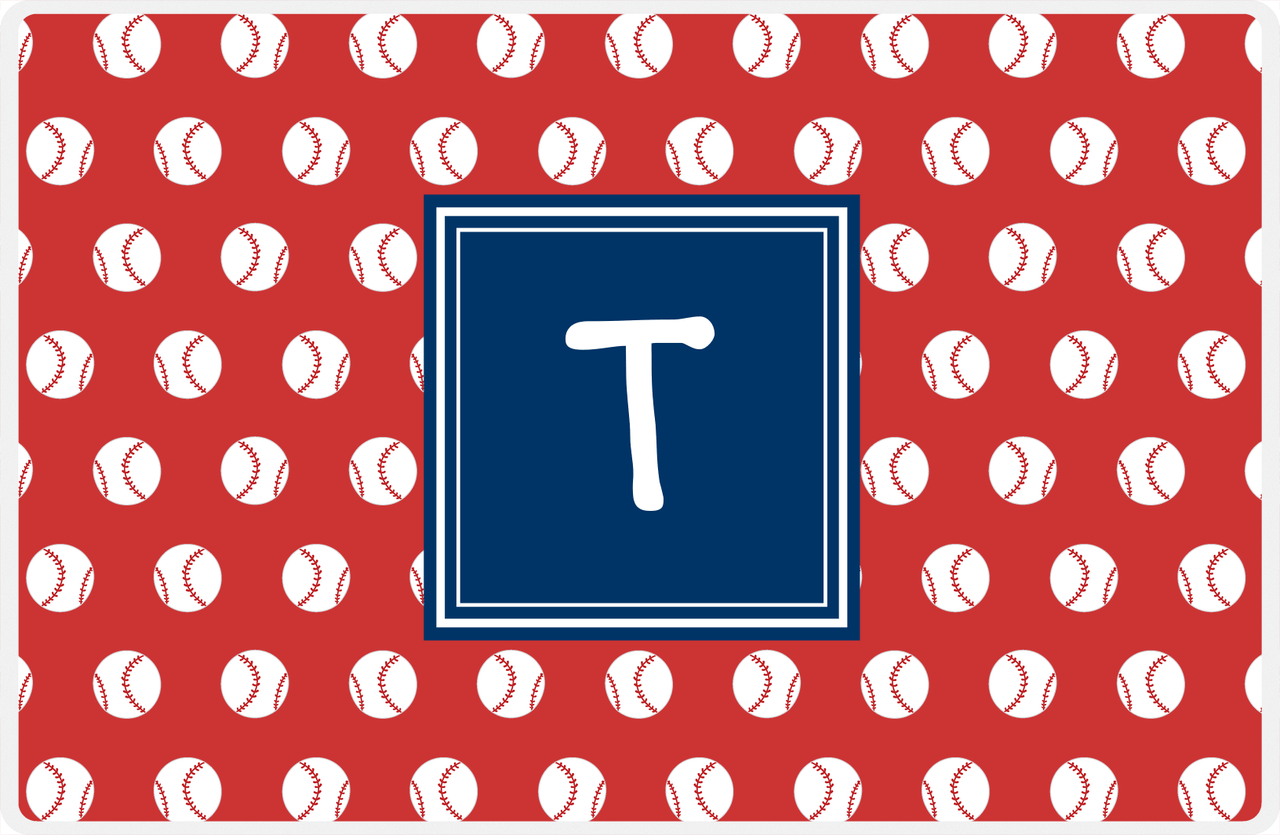 Personalized Baseball Placemat XXIV - Red Background - Square Nameplate -  View
