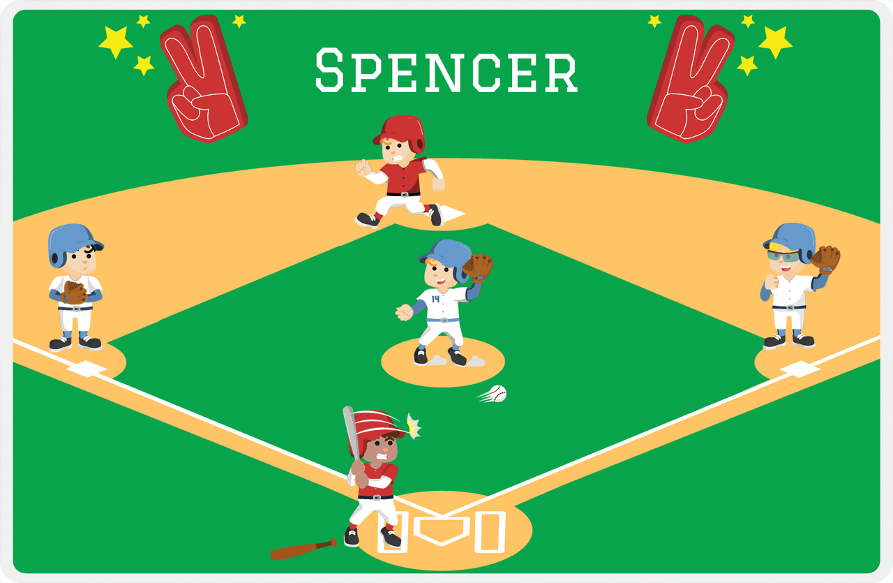 Personalized Baseball Placemat XXV - Green Background - Black Boy -  View