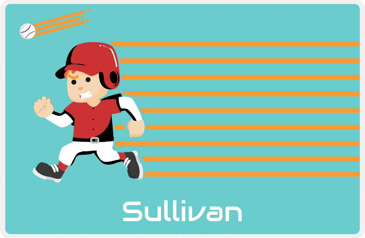 Personalized Baseball Placemat XXVI - Teal Background - Redhead Boy -  View