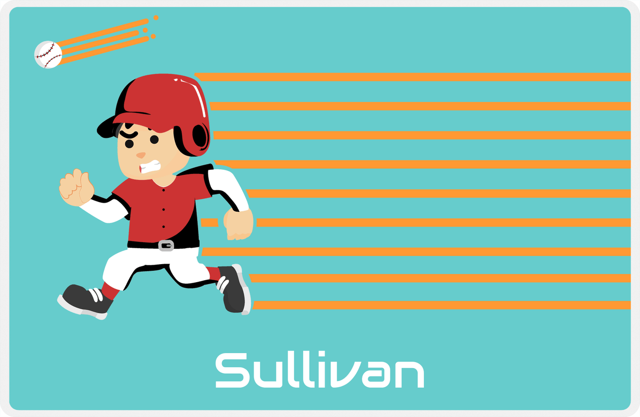 Personalized Baseball Placemat XXVI - Teal Background - Black Hair Boy II -  View