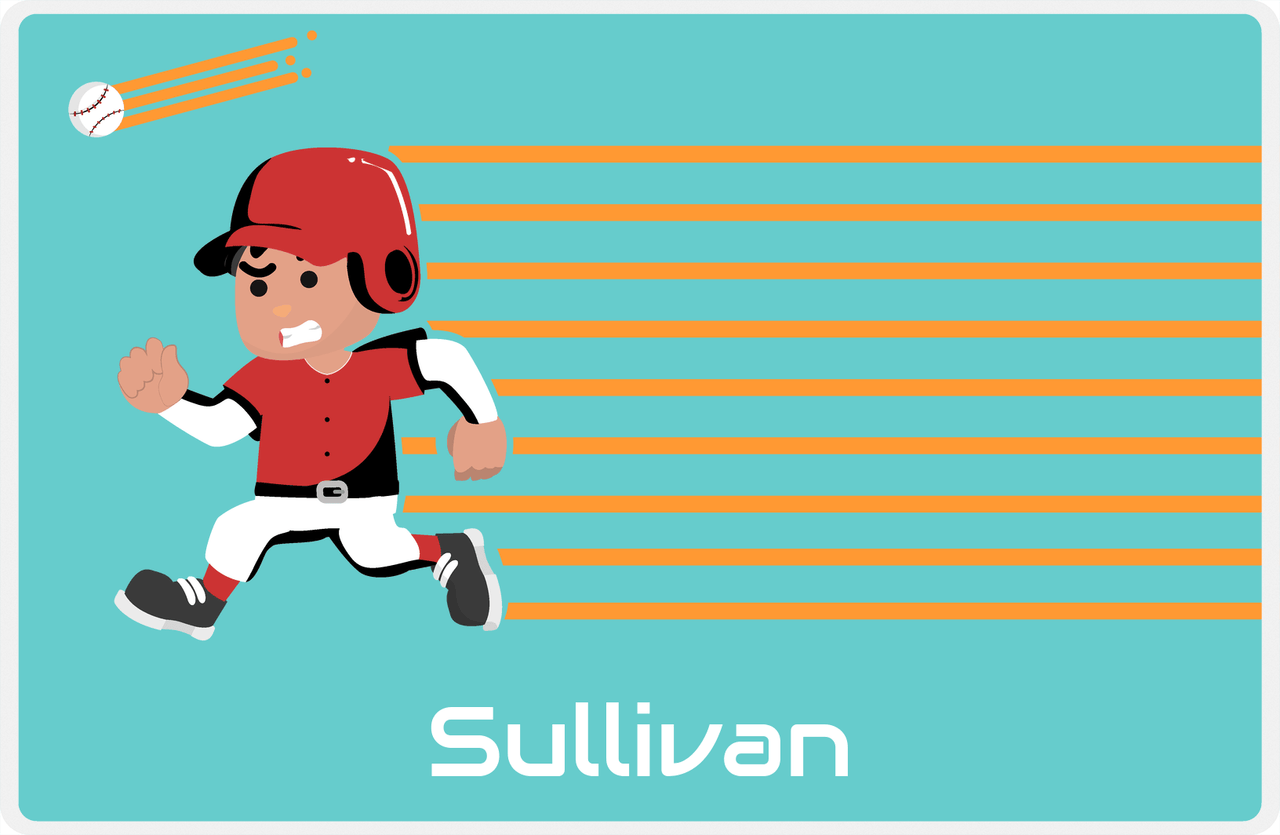 Personalized Baseball Placemat XXVI - Teal Background - Black Hair Boy III -  View