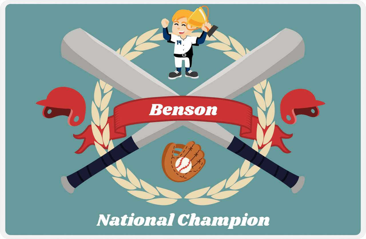 Personalized Baseball Placemat XXVII - Patina Background - Blond Boy -  View