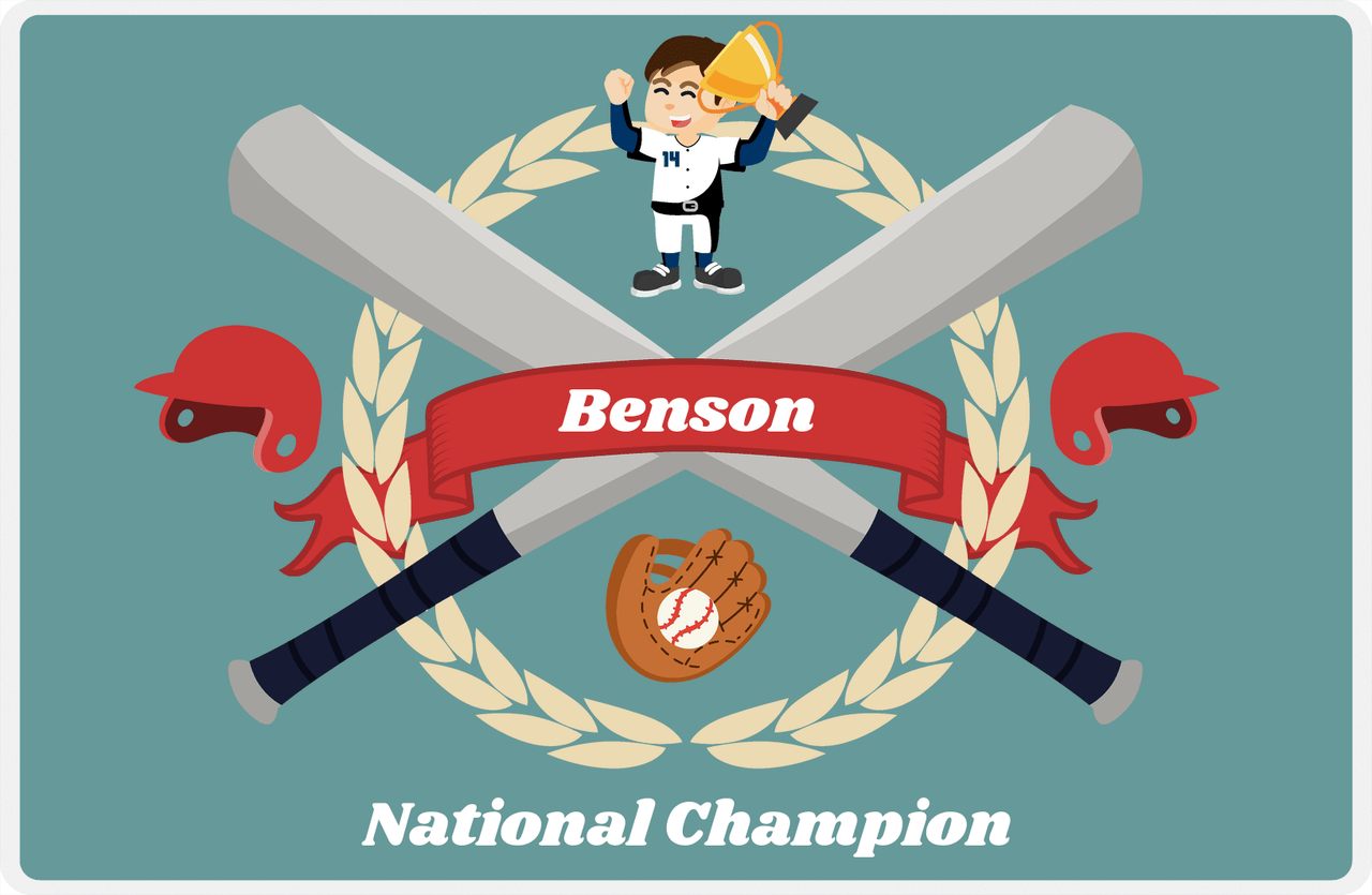 Personalized Baseball Placemat XXVII - Patina Background - Brown Hair Boy -  View