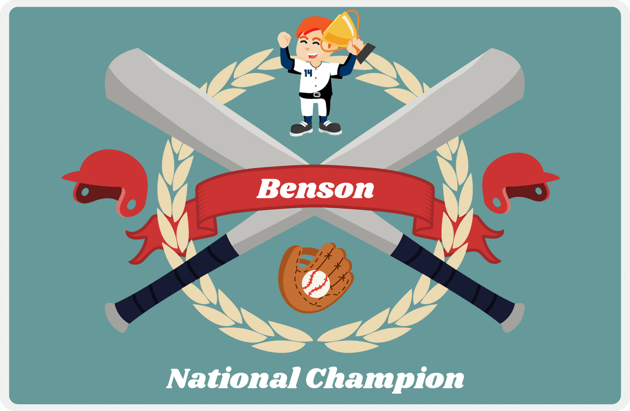 Personalized Baseball Placemat XXVII - Patina Background - Redhead Boy -  View
