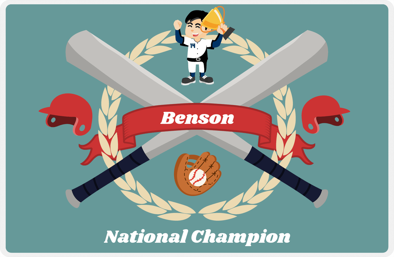 Personalized Baseball Placemat XXVII - Patina Background - Black Hair Boy -  View