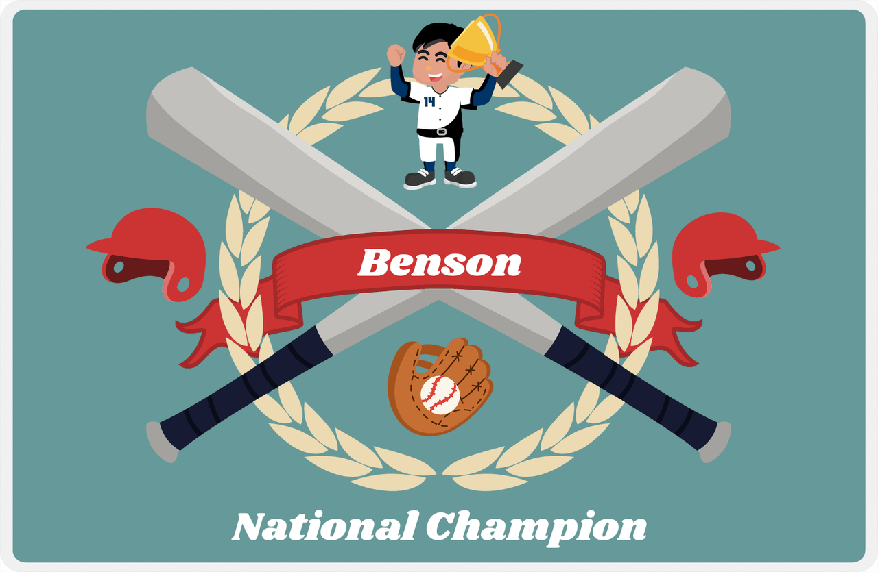 Personalized Baseball Placemat XXVII - Patina Background - Black Hair Boy III -  View