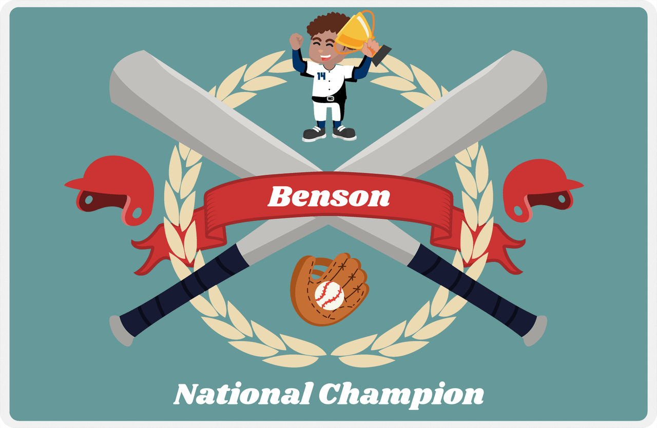 Personalized Baseball Placemat XXVII - Patina Background - Black Boy -  View