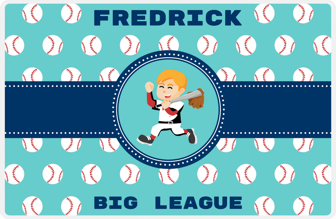 Personalized Baseball Placemat XXVIII - Teal Background - Blond Boy -  View