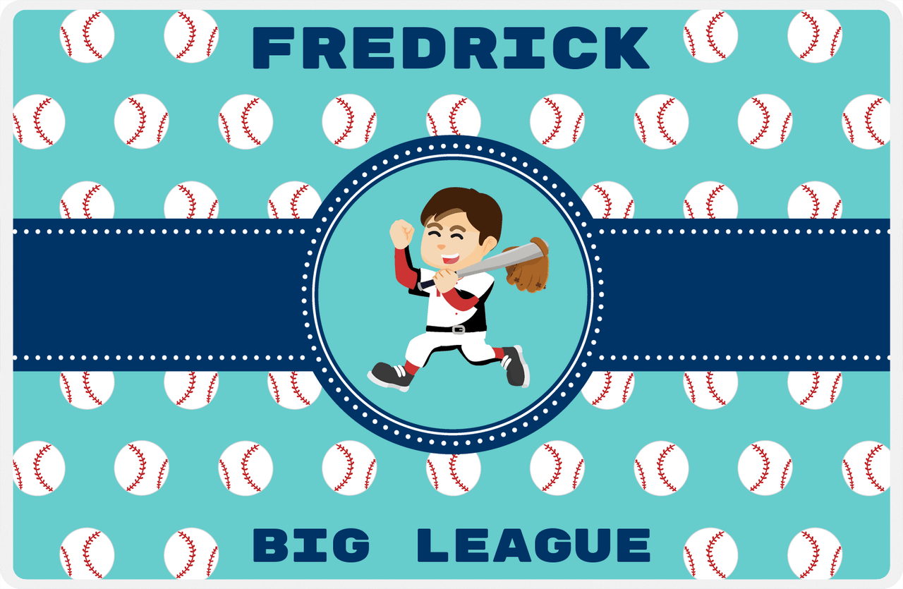 Personalized Baseball Placemat XXVIII - Teal Background - Brown Hair Boy -  View