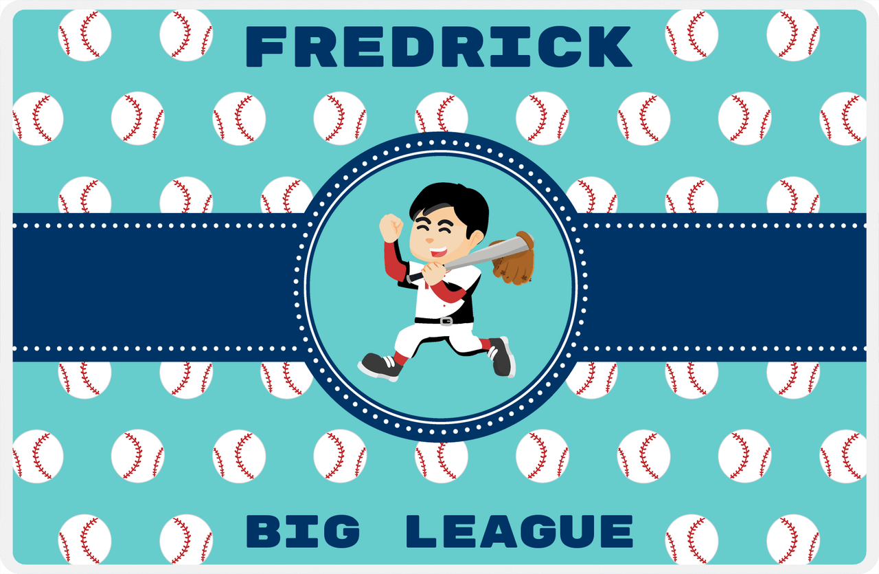 Personalized Baseball Placemat XXVIII - Teal Background - Black Hair Boy -  View