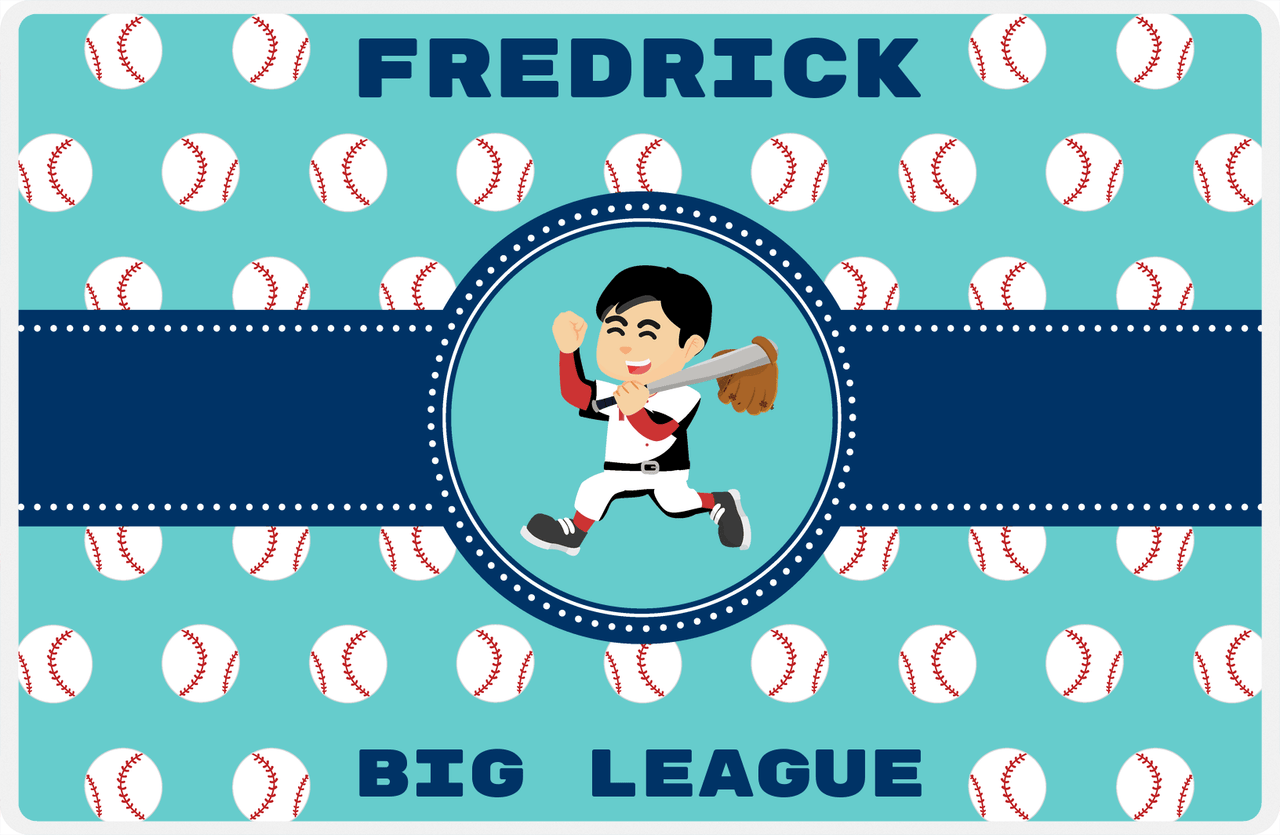 Personalized Baseball Placemat XXVIII - Teal Background - Black Hair Boy II -  View