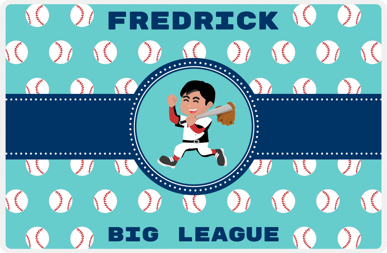 Personalized Baseball Placemat XXVIII - Teal Background - Black Hair Boy III -  View