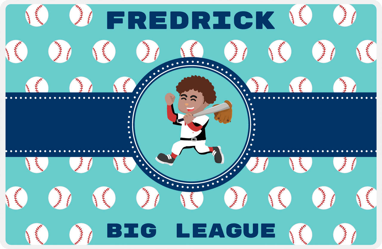 Personalized Baseball Placemat XXVIII - Teal Background - Black Boy -  View