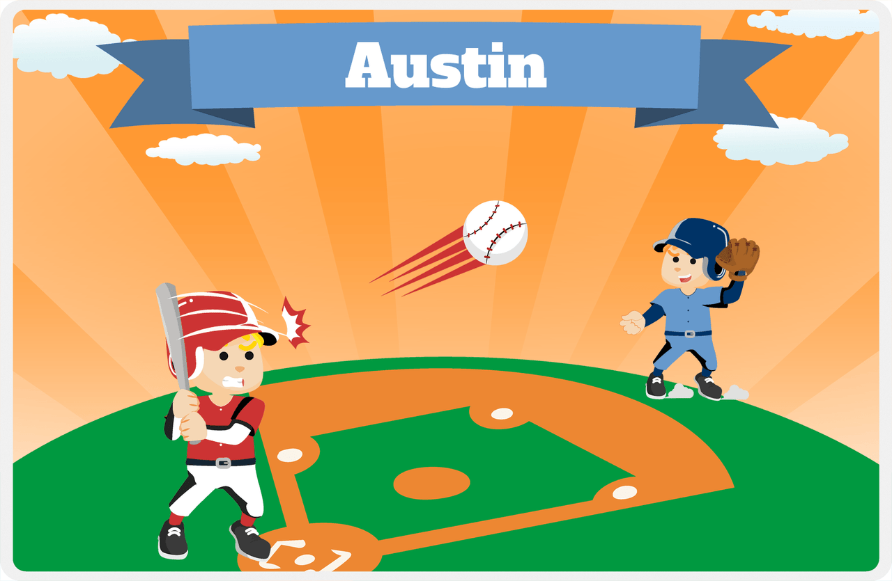 Personalized Baseball Placemat XXIX - Orange Background - Blond Boy -  View
