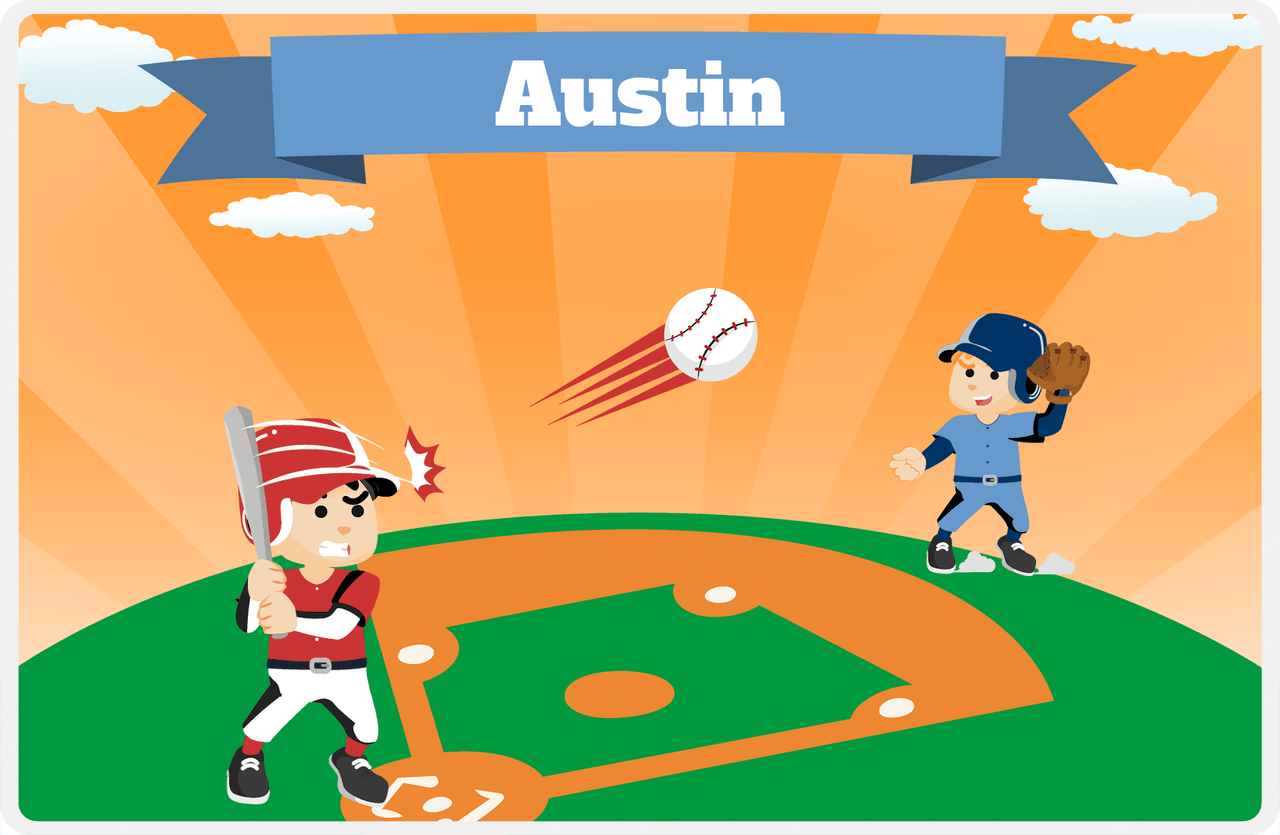 Personalized Baseball Placemat XXIX - Orange Background - Black Hair Boy -  View