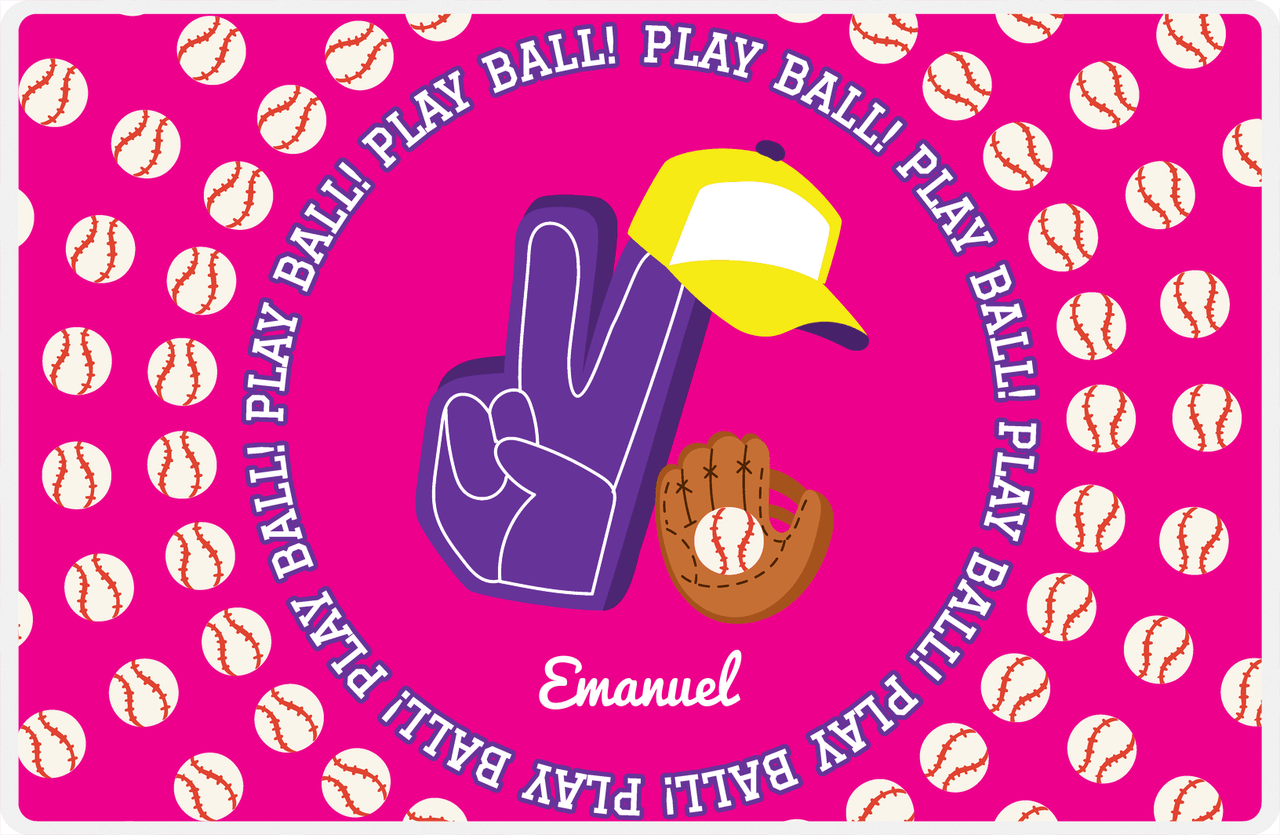 Personalized Baseball Placemat XXX - Pink Background -  View