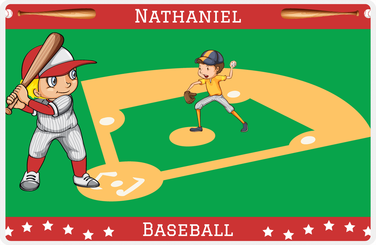 Personalized Baseball Placemat XXXI - Green Background - Blond Boy -  View