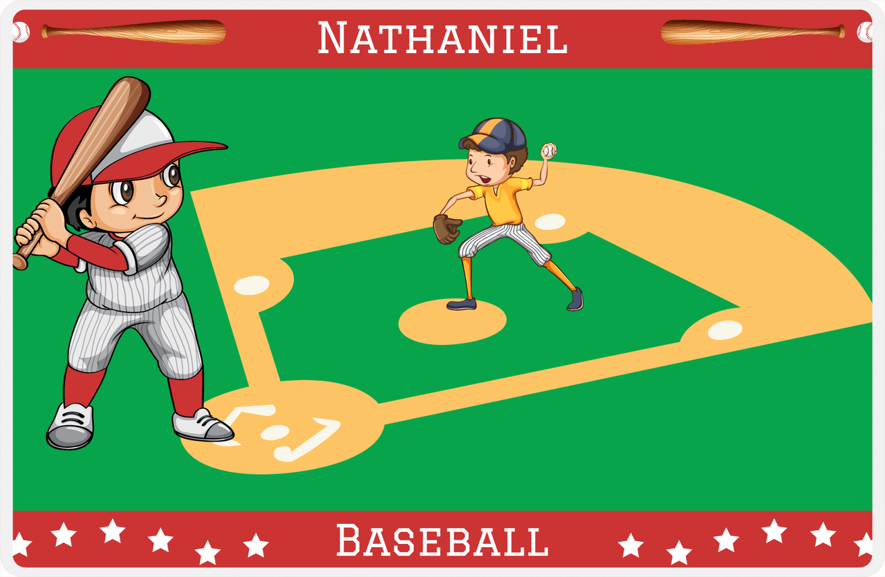Personalized Baseball Placemat XXXI - Green Background - Black Hair Boy -  View