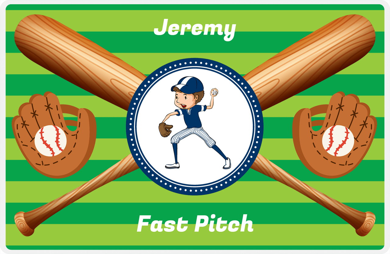 Personalized Baseball Placemat XXXII - Green Background - Brown Hair Boy -  View