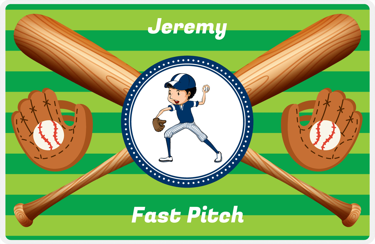 Personalized Baseball Placemat XXXII - Green Background - Black Hair Boy -  View
