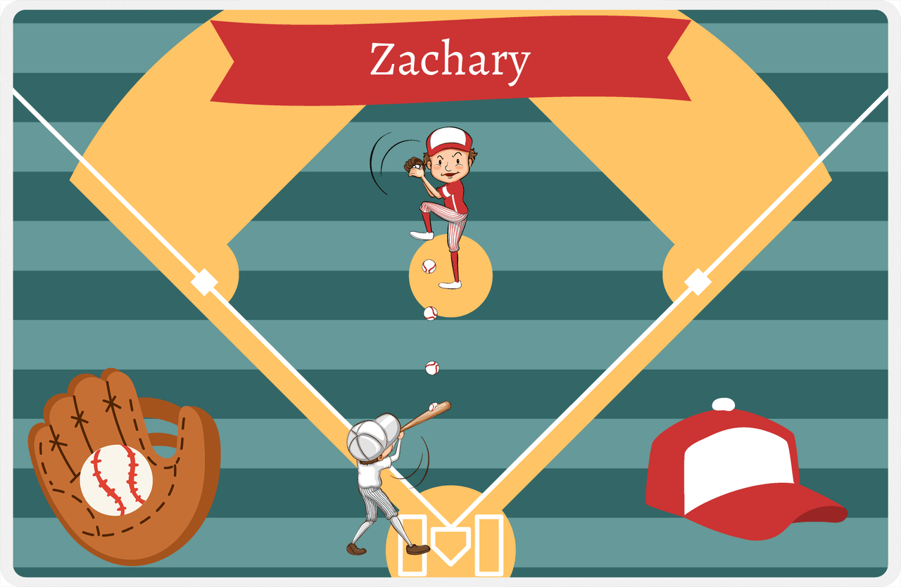 Personalized Baseball Placemat XXXIII - Dark Teal Background - Brown Hair Boy -  View