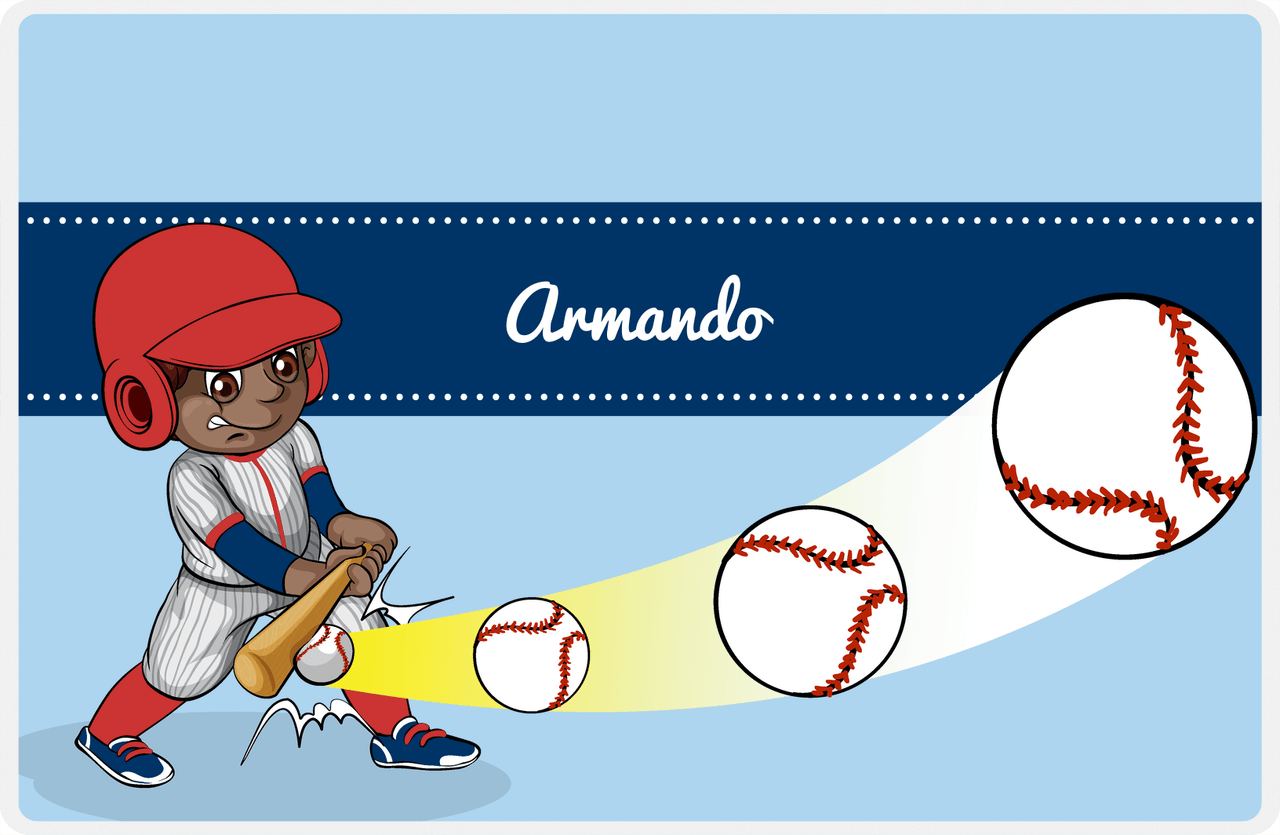 Personalized Baseball Placemat XXXIV - Blue Background - Black Boy -  View