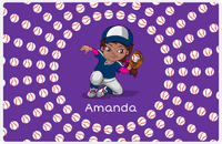 Thumbnail for Personalized Baseball Placemat XXXV - Purple Background - Black Girl -  View