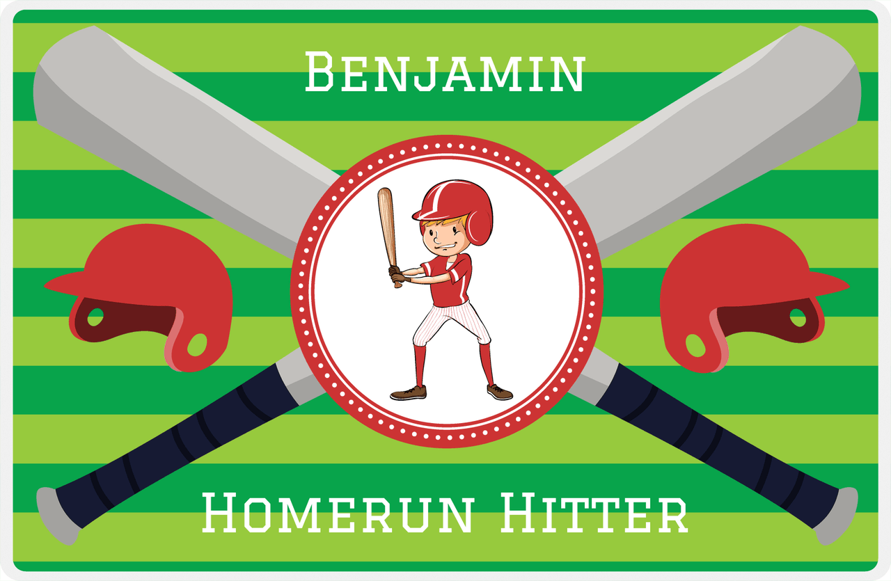 Personalized Baseball Placemat XXXVI - Green Background - Blond Boy -  View