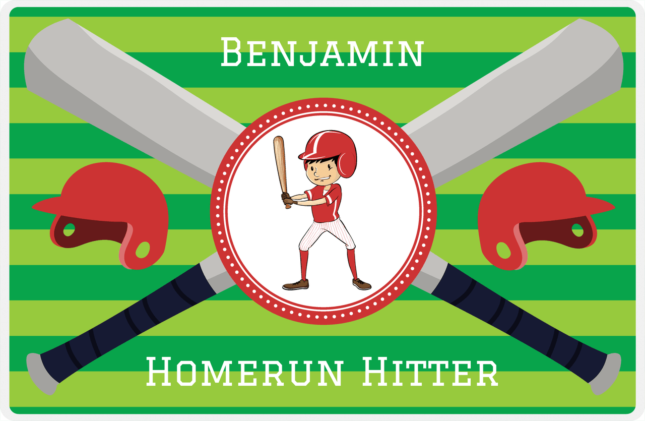 Personalized Baseball Placemat XXXVI - Green Background - Black Hair Boy II -  View