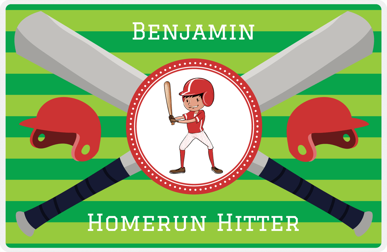Personalized Baseball Placemat XXXVI - Green Background - Black Hair Boy III -  View