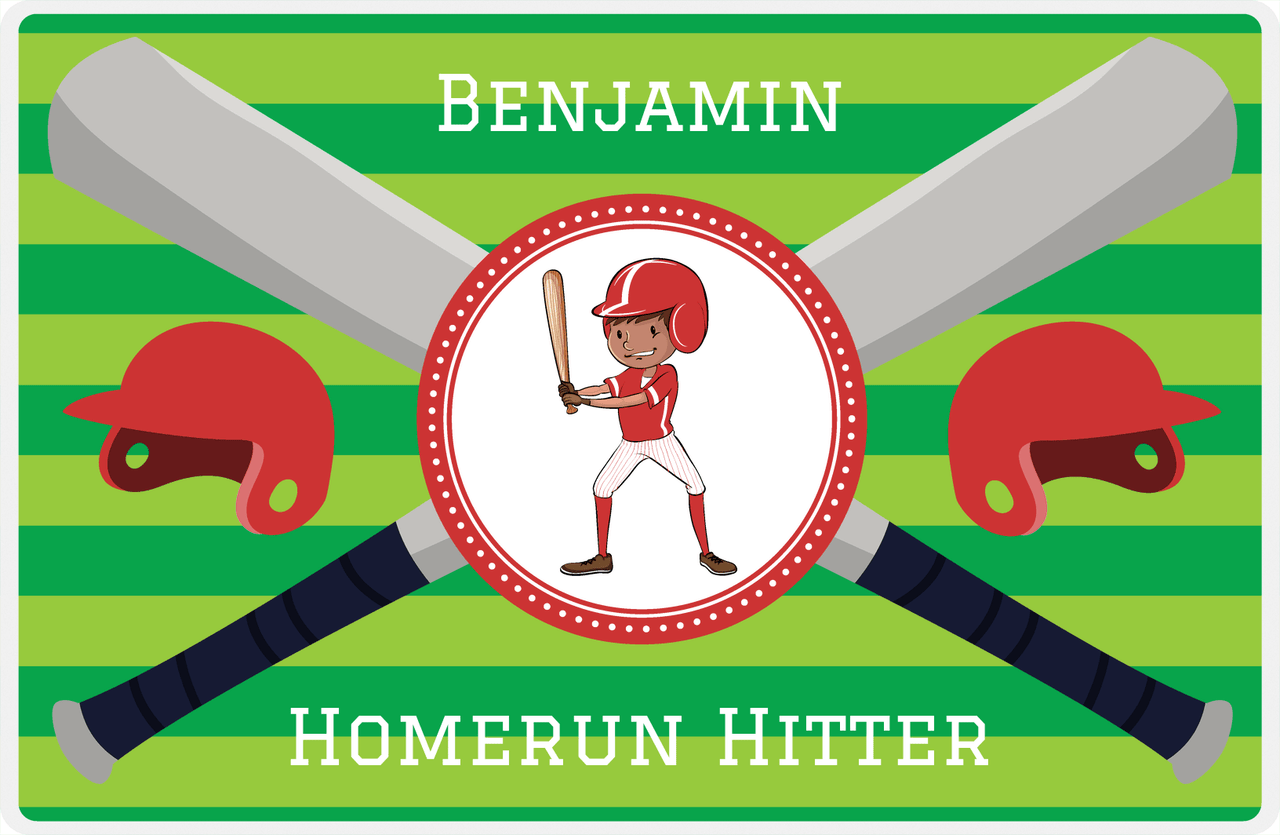 Personalized Baseball Placemat XXXVI - Green Background - Black Boy -  View
