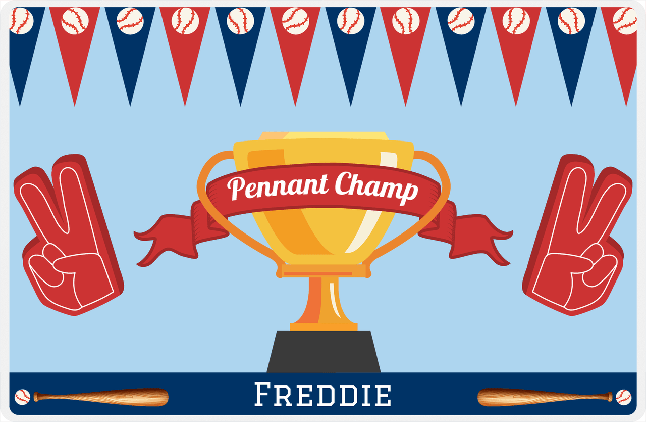 Personalized Baseball Placemat XXXVII - Blue Background - Pennant Champ -  View