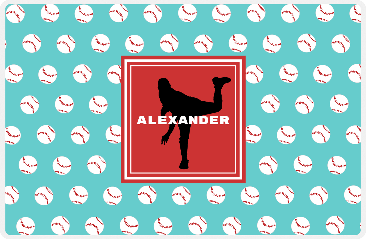 Personalized Baseball Placemat XXXVIII - Teal Background - Silhouette I -  View