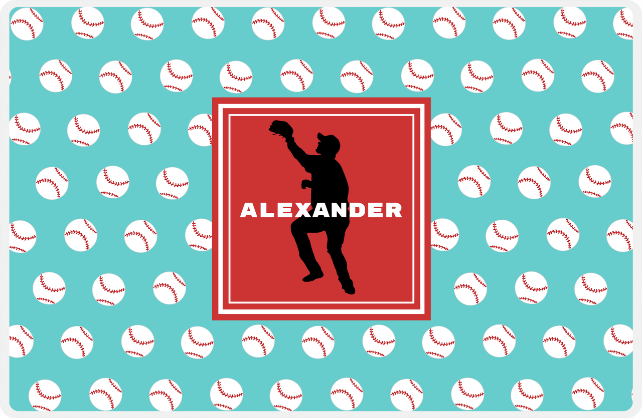 Personalized Baseball Placemat XXXVIII - Teal Background - Silhouette IV -  View