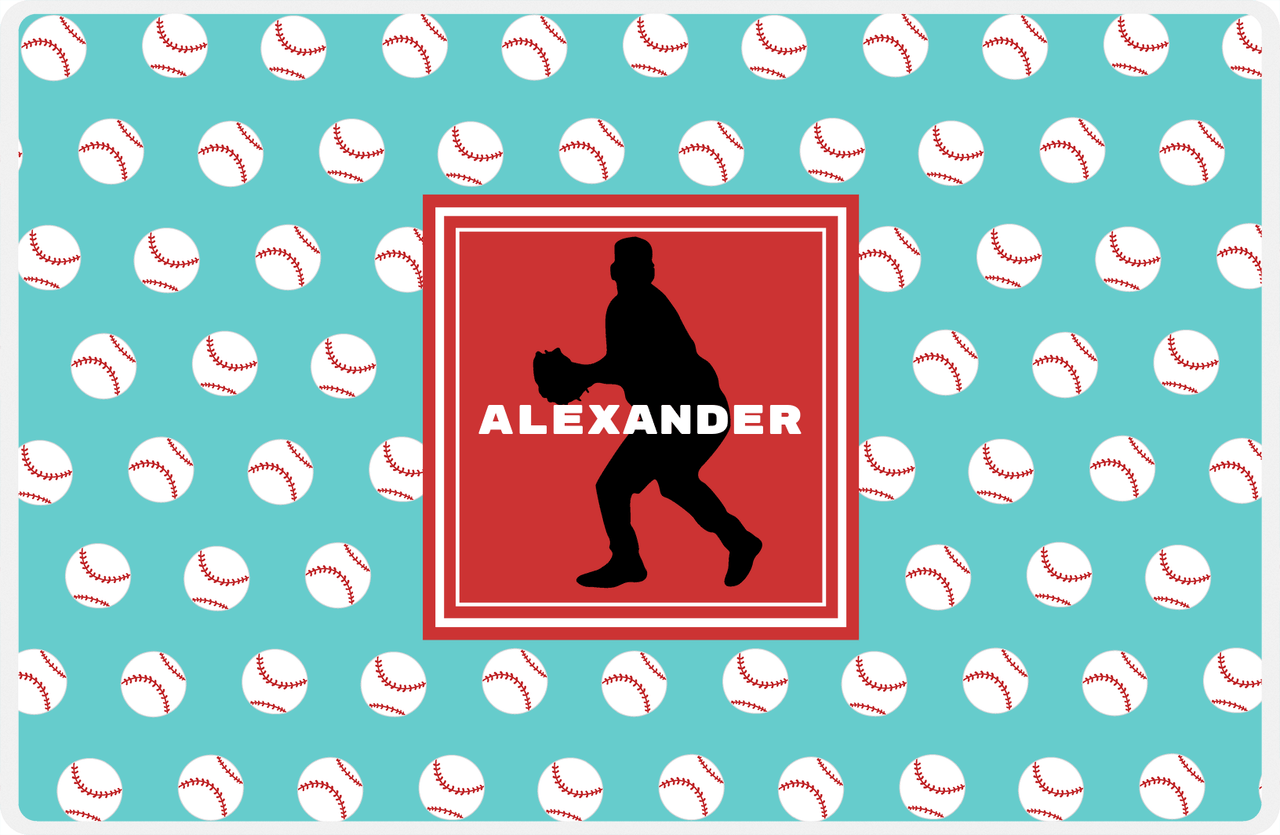 Personalized Baseball Placemat XXXVIII - Teal Background - Silhouette V -  View