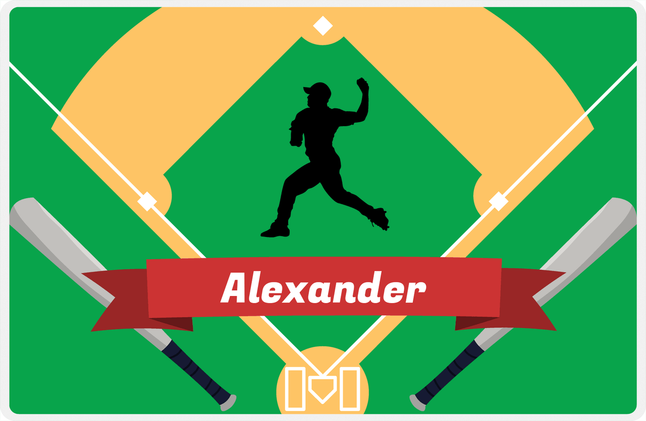 Personalized Baseball Placemat XXXIX - Green Background - Silhouette II -  View