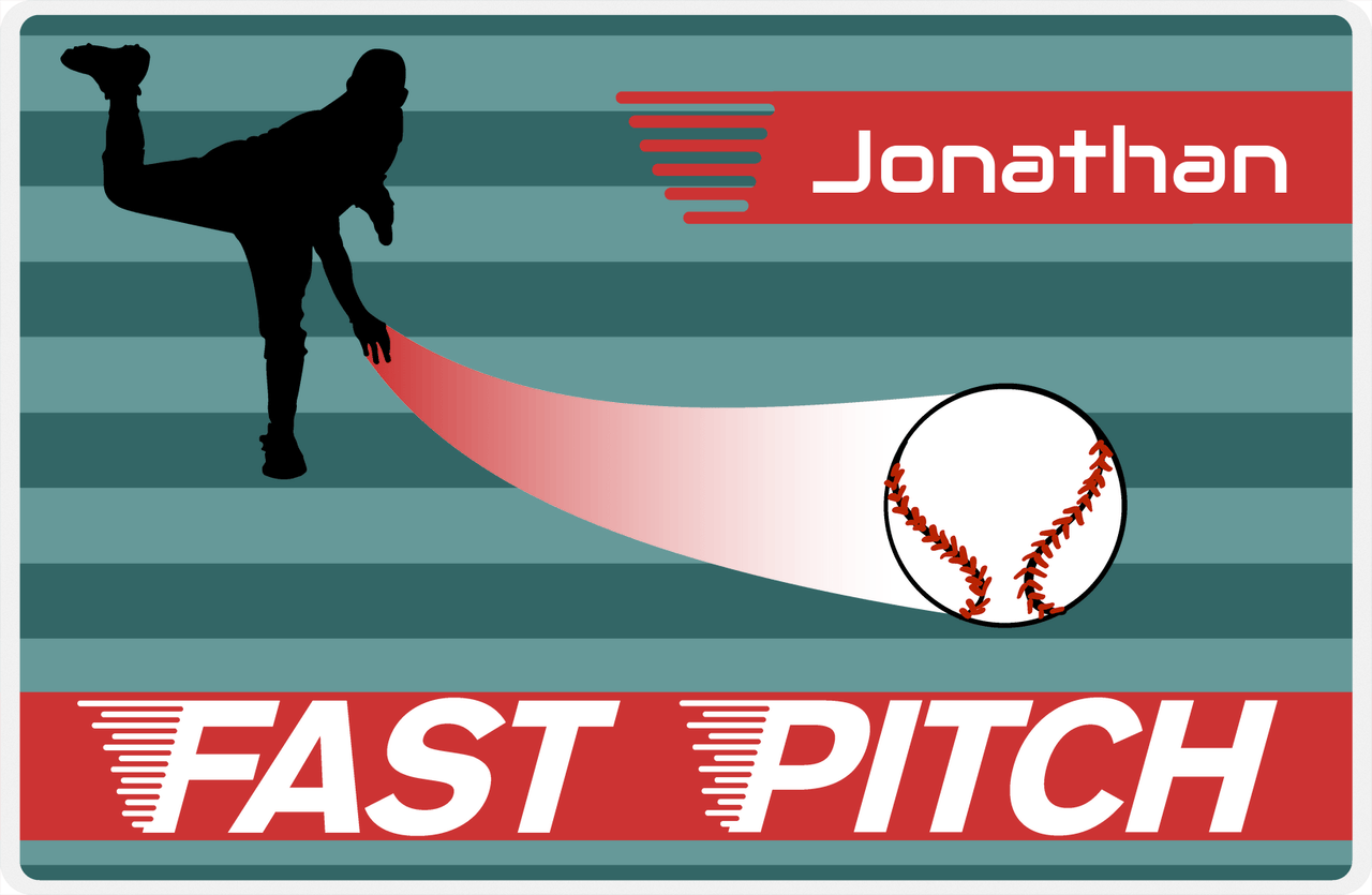Personalized Baseball Placemat XL - Teal Background - Silhouette -  View