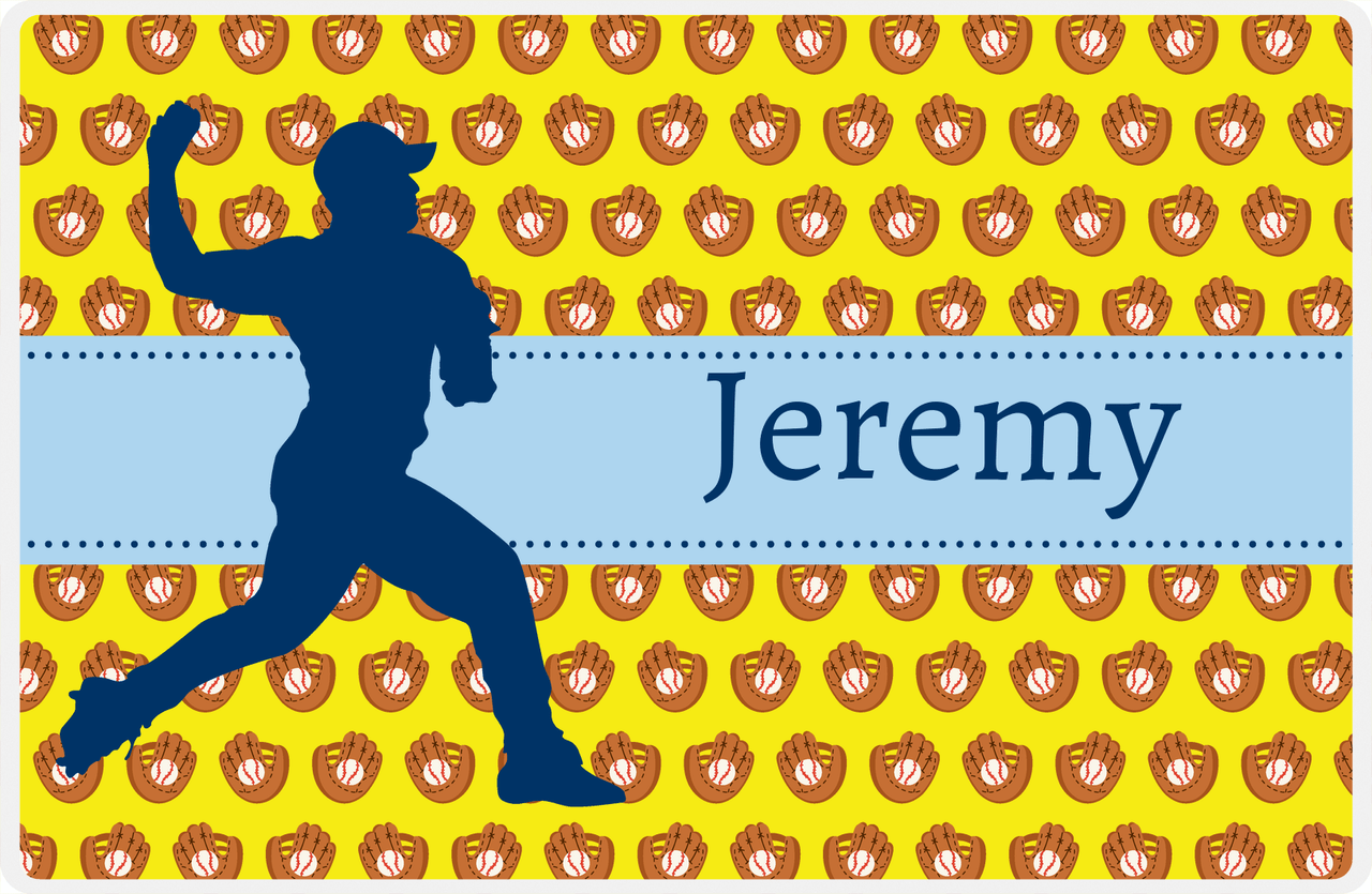 Personalized Baseball Placemat XLI - Yellow Background - Silhouette II -  View