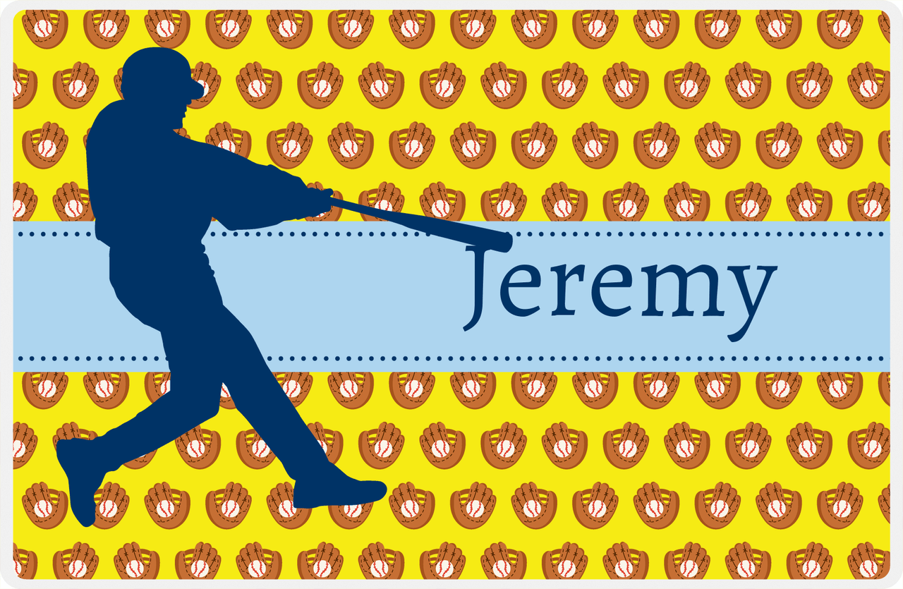 Personalized Baseball Placemat XLI - Yellow Background - Silhouette VI -  View