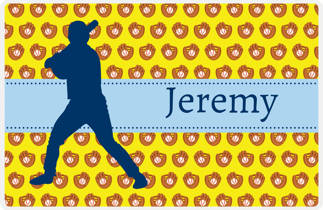 Personalized Baseball Placemat XLI - Yellow Background - Silhouette VII -  View