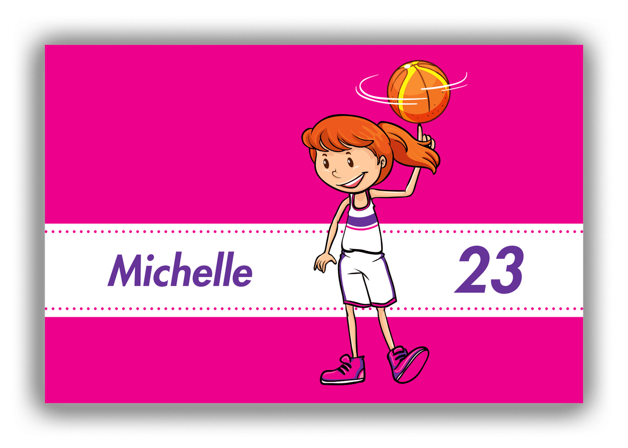 Personalized Basketball Canvas Wrap & Photo Print II - Pink Background - Redhead Girl - Front View