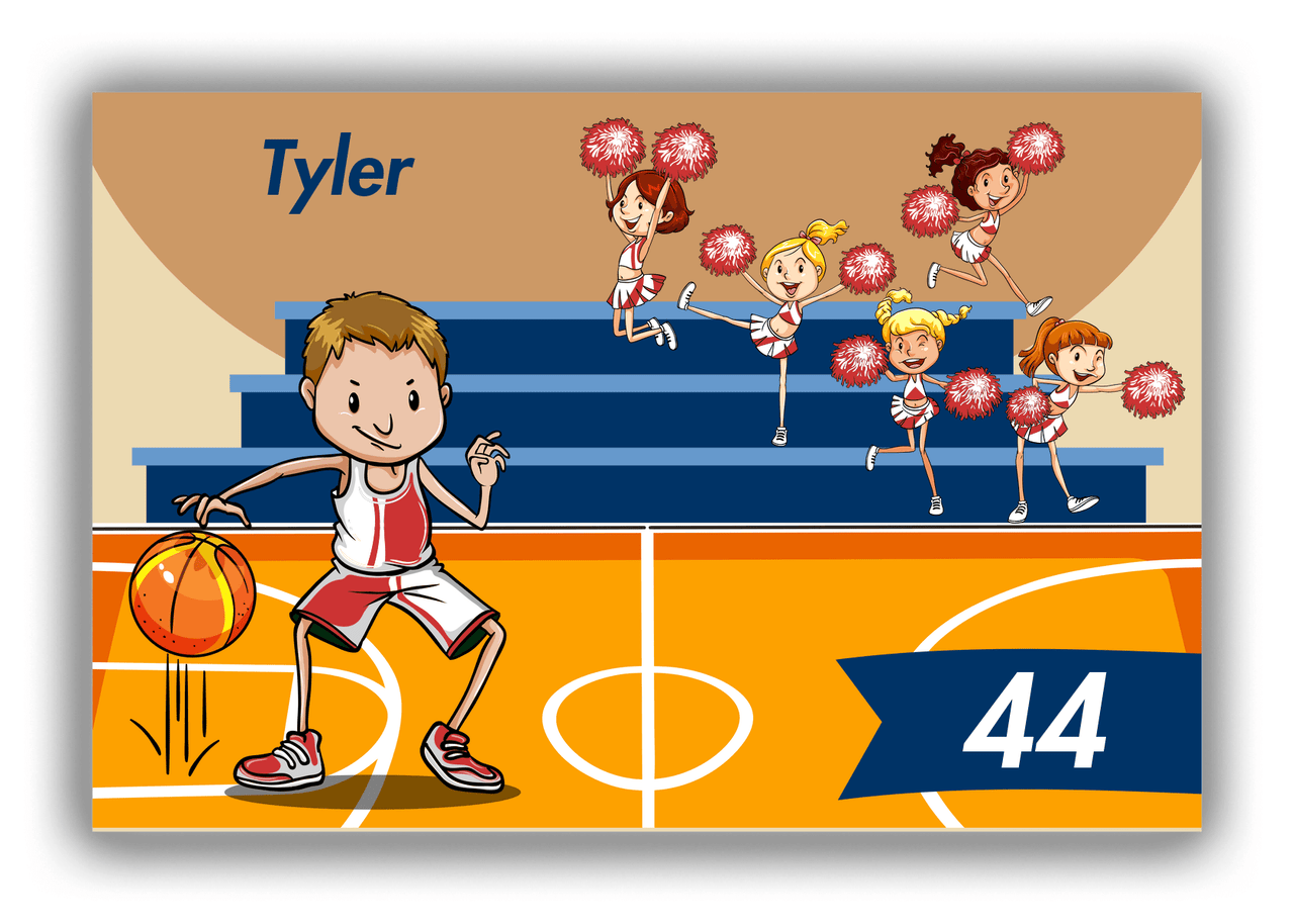 Personalized Basketball Canvas Wrap & Photo Print III - Brown Background - Brown Hair Boy - Front View