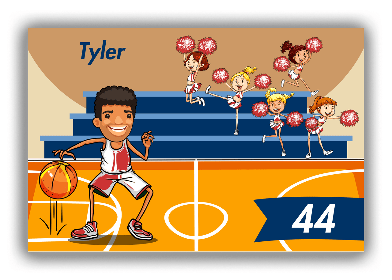 Personalized Basketball Canvas Wrap & Photo Print III - Brown Background - Black Boy II - Front View