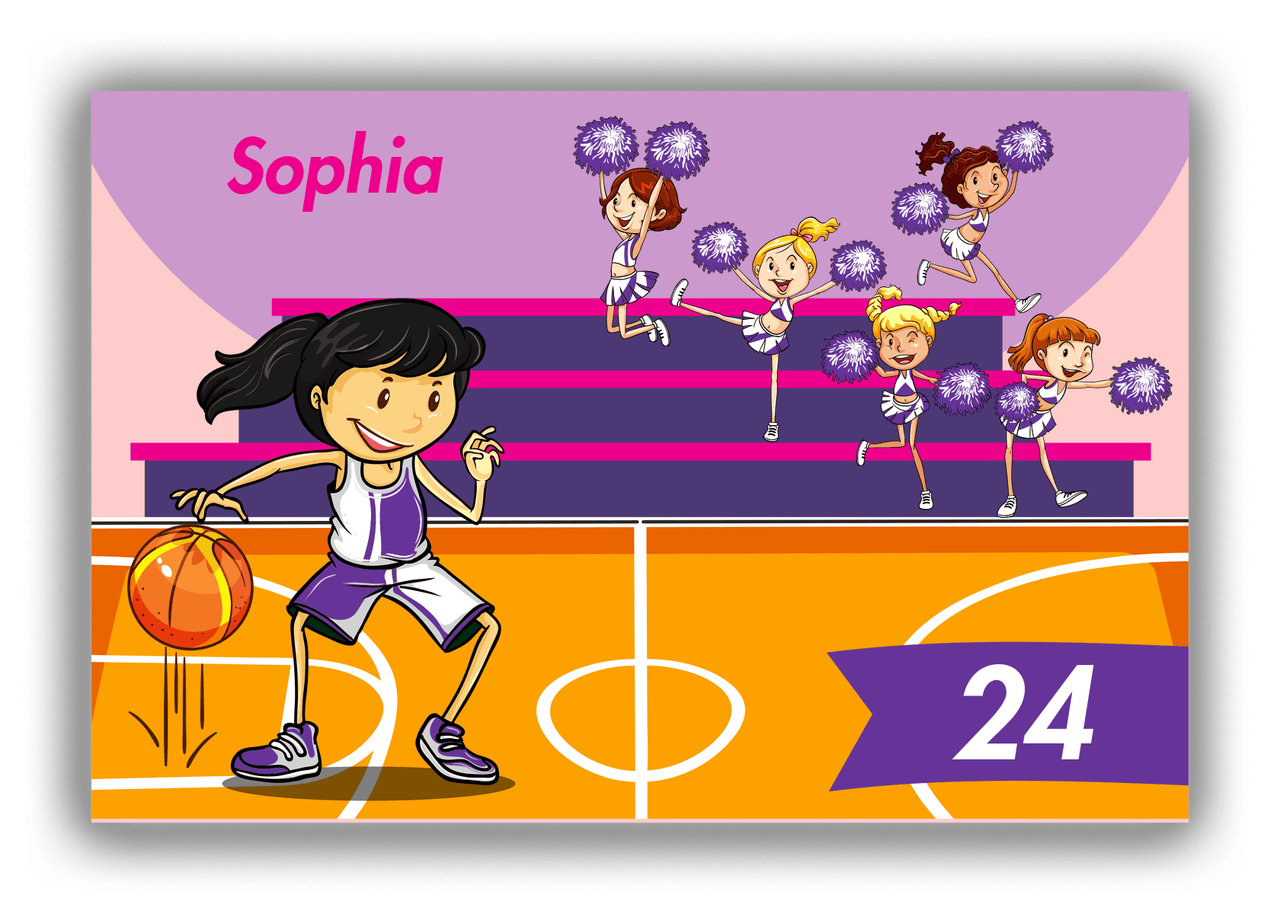 Personalized Basketball Canvas Wrap & Photo Print IV - Pink Background - Asian Girl - Front View